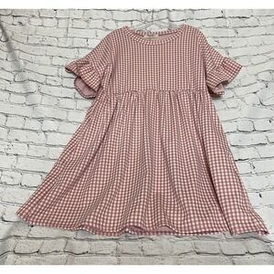 NWOT Haptics Pink White M Gingham Short‎ Sleeve Empire Dress
